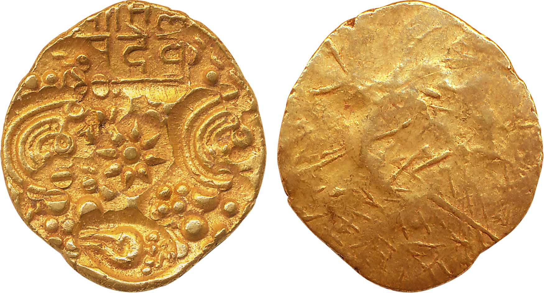 Yadavas of Devagiri, Bhillam Deva, Gold, Padma Tanka, 3.67g. Uniface, about very fine, rar