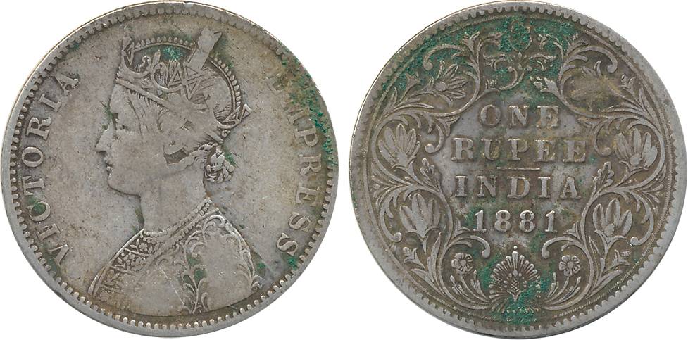 Victoria Empress, Silver Rupee, 1881, Bombay Mint. Uncleaned, very fine, scarce.