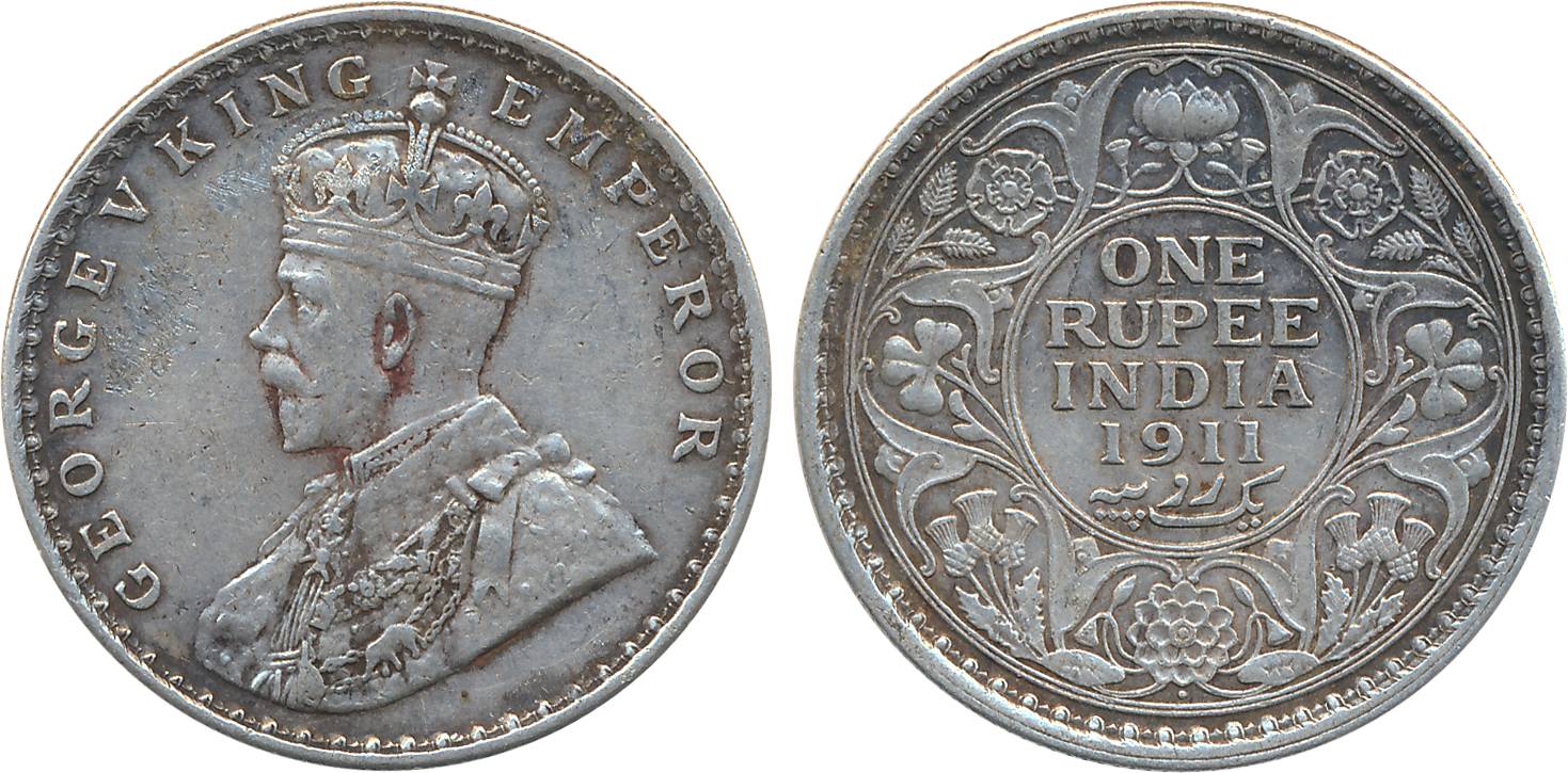 George V, Silver Rupee, “Pig” type, 1911 (Prid# 217). Very fine, scarce.