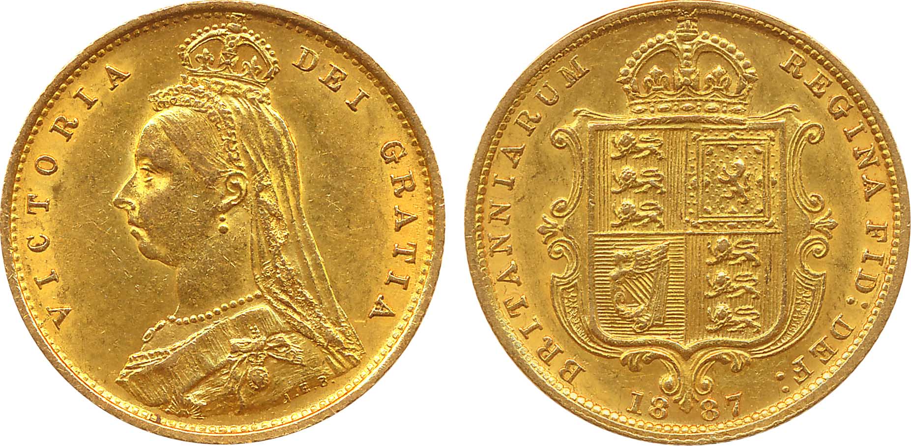Great Britain, Victoria, Gold ½ Sovereign, 3.98g, 1887, Obv: Bust wearing small crown & ve