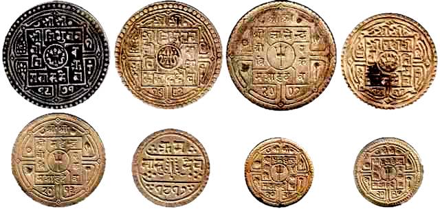 Nepal, Silver (8), assorted lot of various denominations and types. Very Fine+. 8 coins