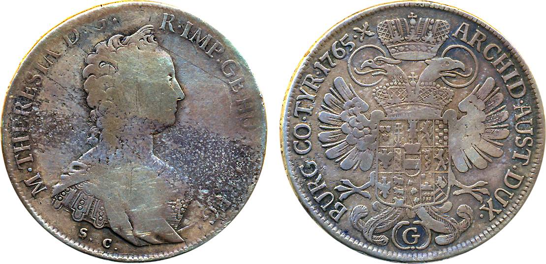 Austria, Silver ½ Thaler, 1765, Obv: Mature armoured bust to right, Rev: Crowned imperial 