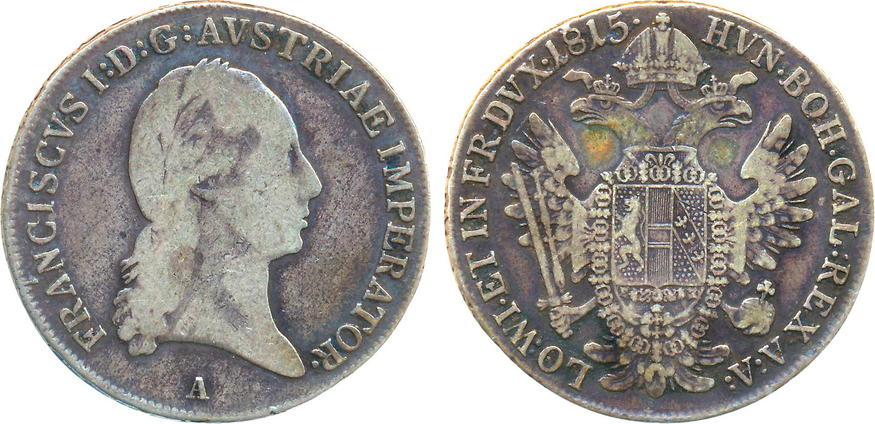 Austria, Franz II, Silver ½ Thaler, 1815A, Obv: Laureate head right, Rev: Crowned imperial