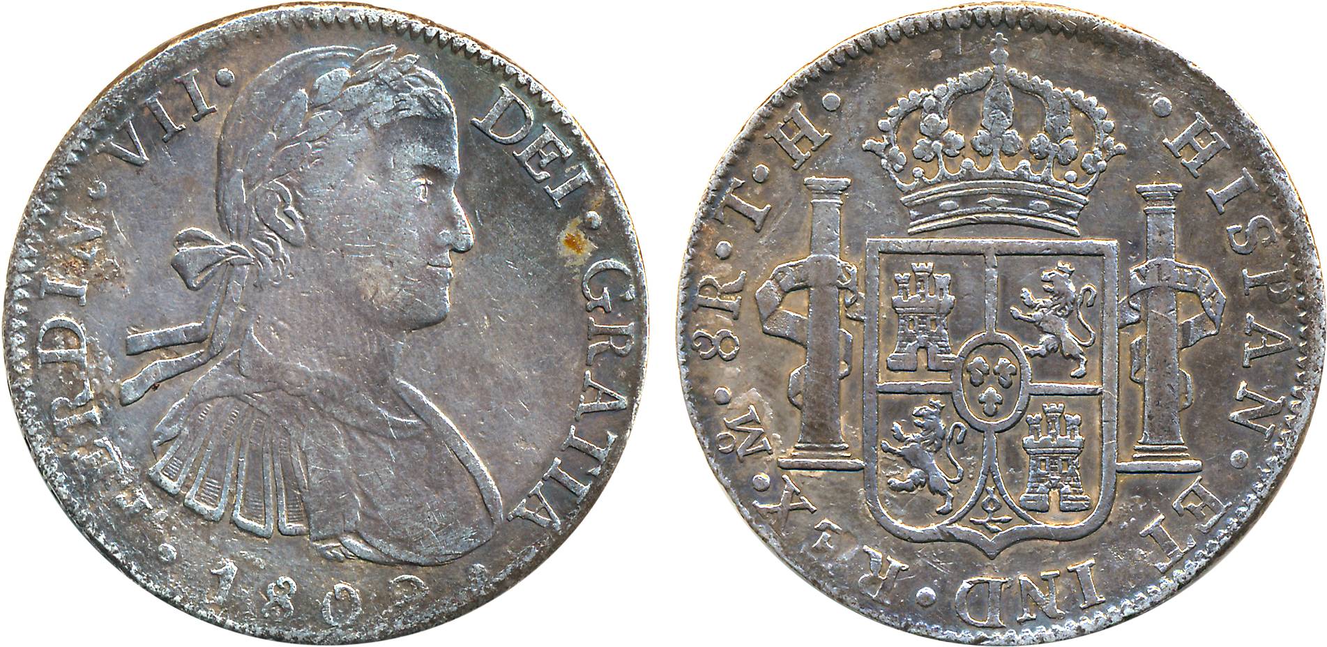 Mexico, Ferdinand VII, Silver 8 Reals, 1808, Mexico City Mint, Obv: Bust to right, Rev: Cr