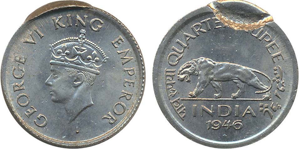 George VI, Nickel ¼ Rupee, Error, 1946.