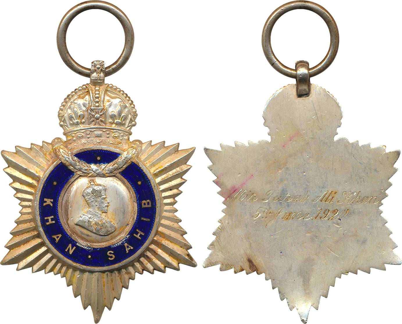George V, Indian Title Silver Badge, Khan Sahib Medal, portrait of the Emperor in centre w