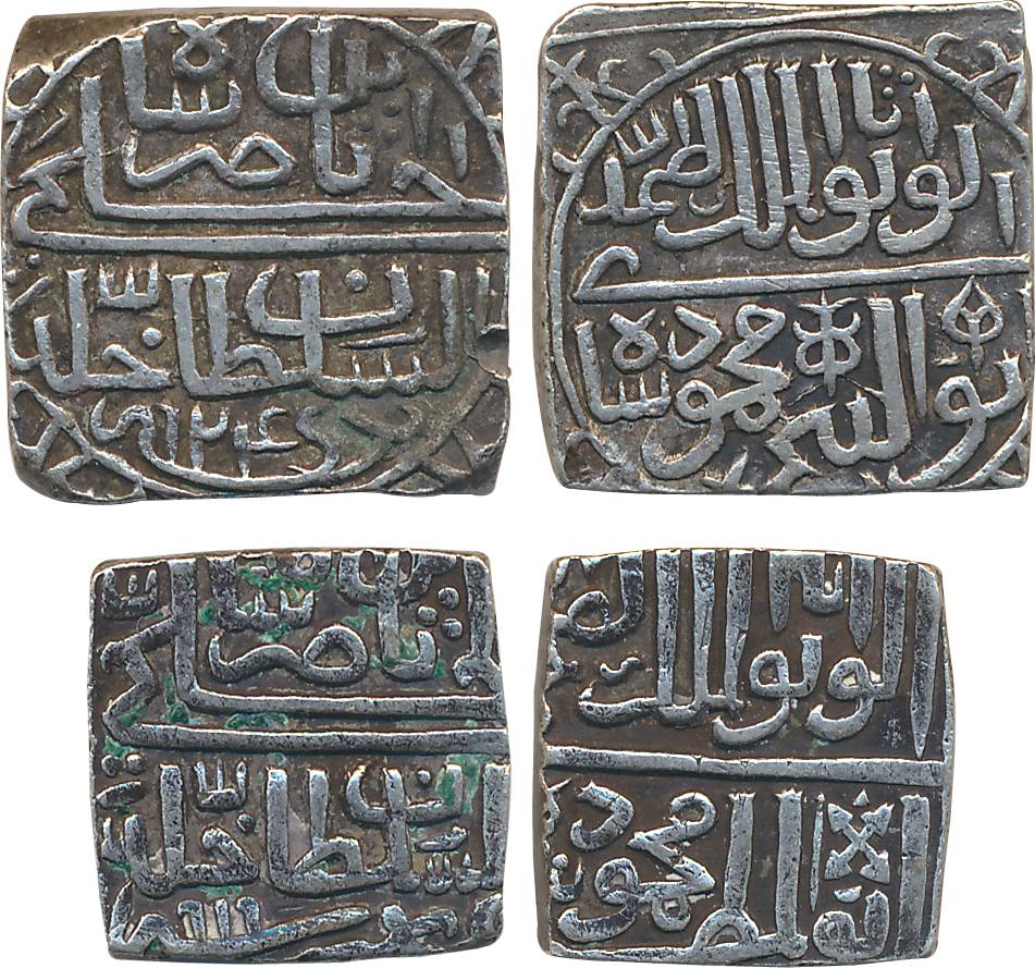 Mahmud Shah II, Silver (2), Tanka 10.91g & ½ Tanka, 5.41g, AH 924 (G&G# M160) & AH 919 (G&