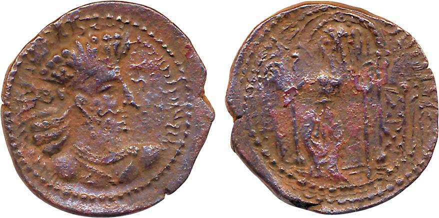 Kushano-Sassanian. Ardeshir I, Copper, 3.04g, Obv: Crowned bust right, Rev: Goddess Anahit