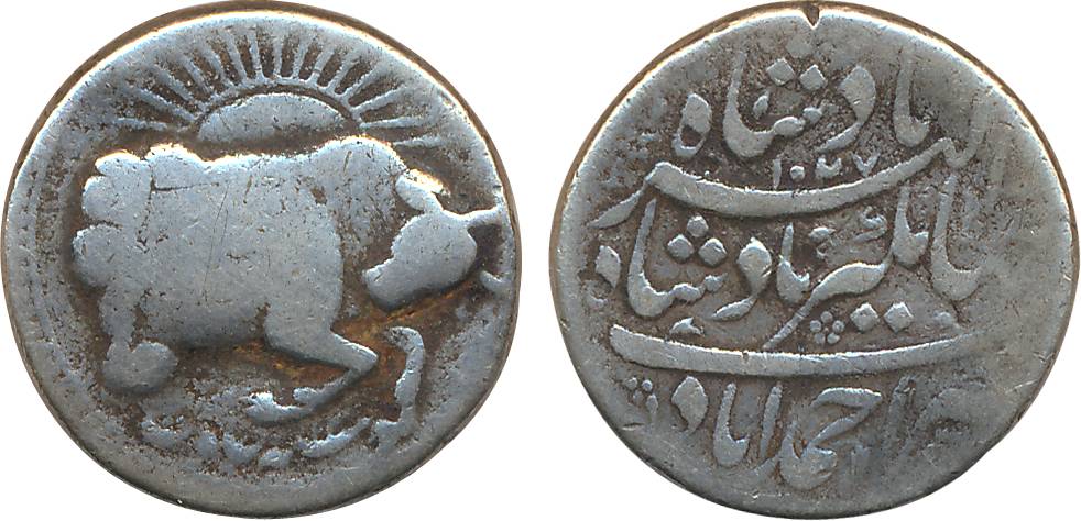 Jahangir, Silver Zodiac Rupee, 10.70g, Taurus sign, Ahmedabad Mint, AH 1027/ RY 13 (KM# 15