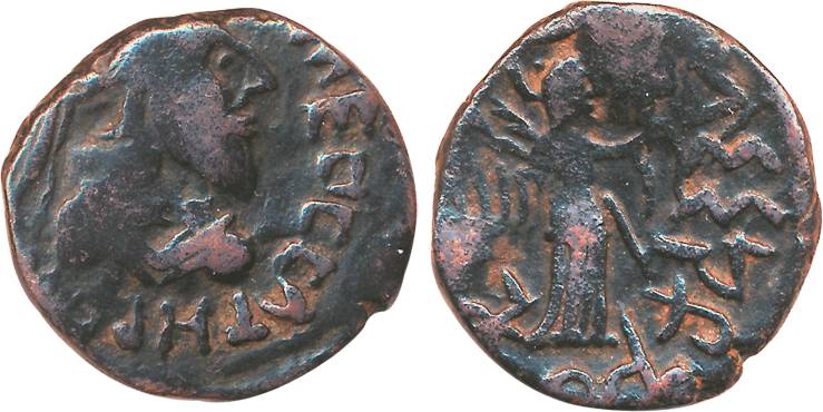 Indo-Parthians, Gondophares, Copper, 9.72g, Obv: Parthian bust to right with legend around