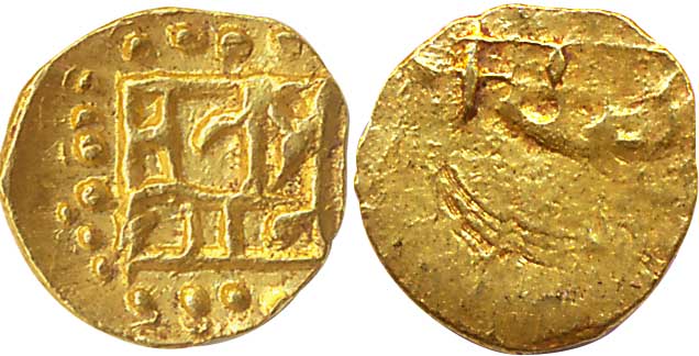 Patwardhan of Miraj, Gopal Rao, Gold ½ Fanam, 0.18g, Obv: Devnagari legend “ Pant Pradhan”