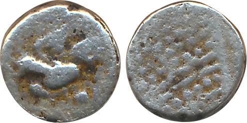Silver Fanon, 1.51g, Obv: Large pearled crown, Rev: Rooster (KM# 54). Fine+, very rare.