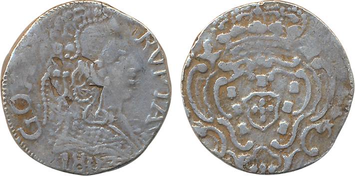 Goa, Joao, Silver Rupia, 10.98g, 1803, Obv: Portrait of the ruler to right, Rev: Crowned a