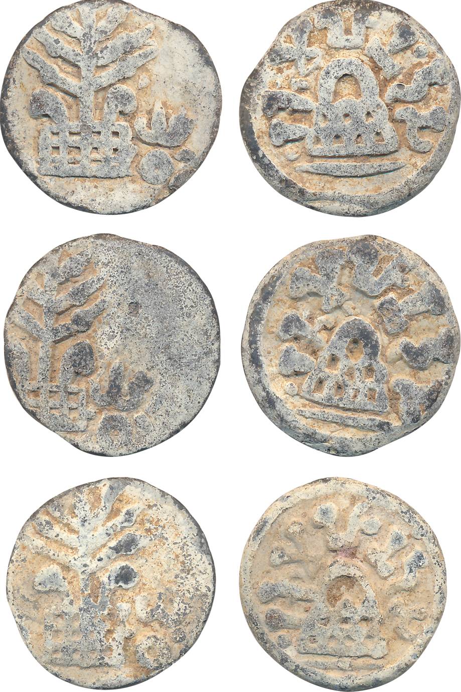 Maharathis, Mulananda, Lead (3), Obv: Eight arched hill surrounded by Brahmi legend, Rev: 