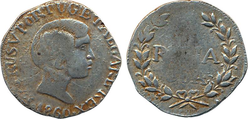 Goa, Pedro V, Silver Rupia, 10.91g, 1860, Obv: Portrait of the ruler to right, Rev: Value 