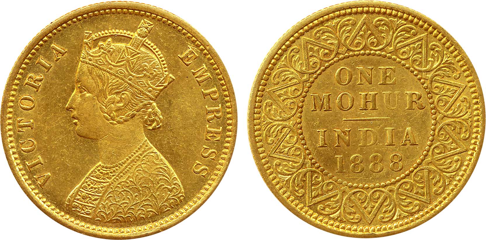 Victoria Empress, Gold Mohur, 11.65g, 1888, Obv: Bust of Victoria Empress to left, Rev: Va