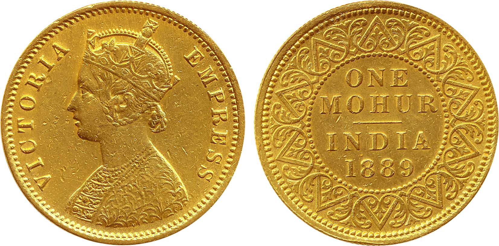 Victoria Empress, Gold Mohur, 11.48g, 1889, Obv: Bust of Victoria Empress to left, Rev: Va