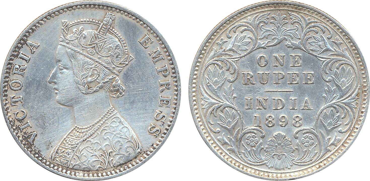 Victoria Empress, Silver Rupee, 1898, Calcutta Mint, C3/I (Prid# 137). Extremely fine, sca
