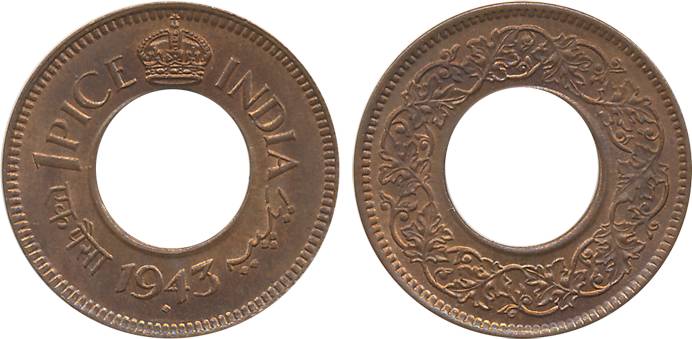 George VI, Bronze, 1 Pice, 1943, Pretoria Mint with small date (Prid# 705). Uncirculated, 