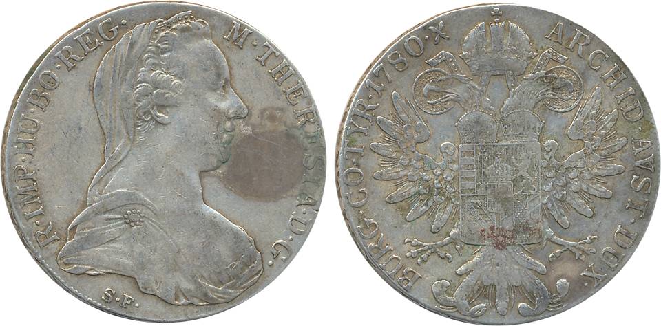Austria, Silver Thaler, 1780 SF, Obv: Large mature bust of Maria Theresa, Rev: legend (KM#