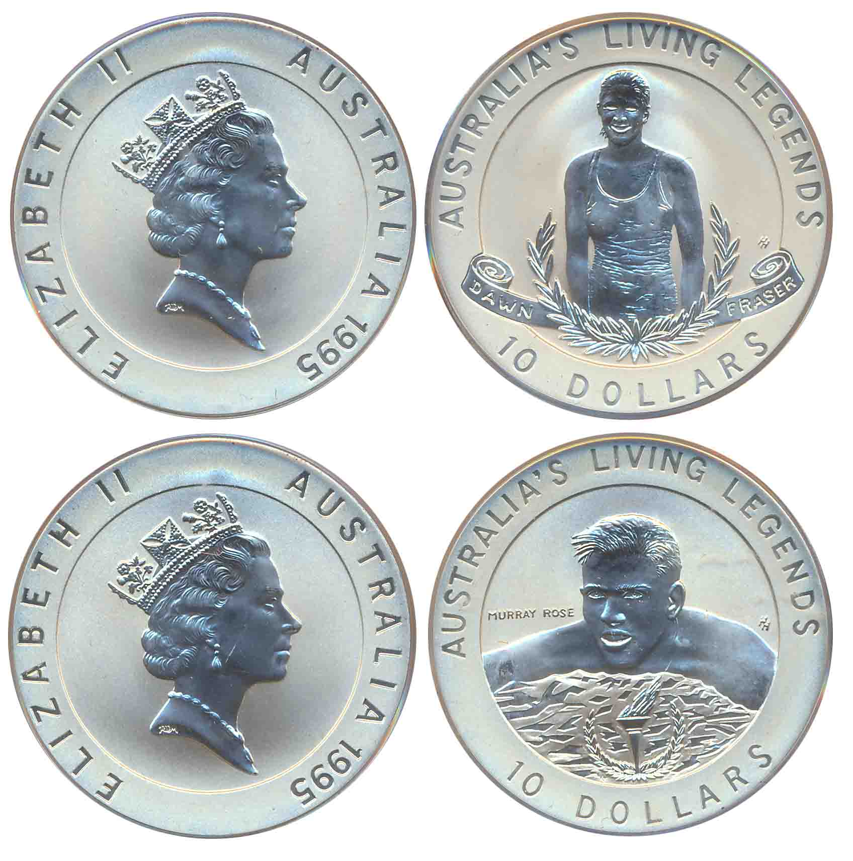 Australia, Uncirculated, Silver (2), 10 Dollars, 1995, “Australia’s Greatest Olympics- 195