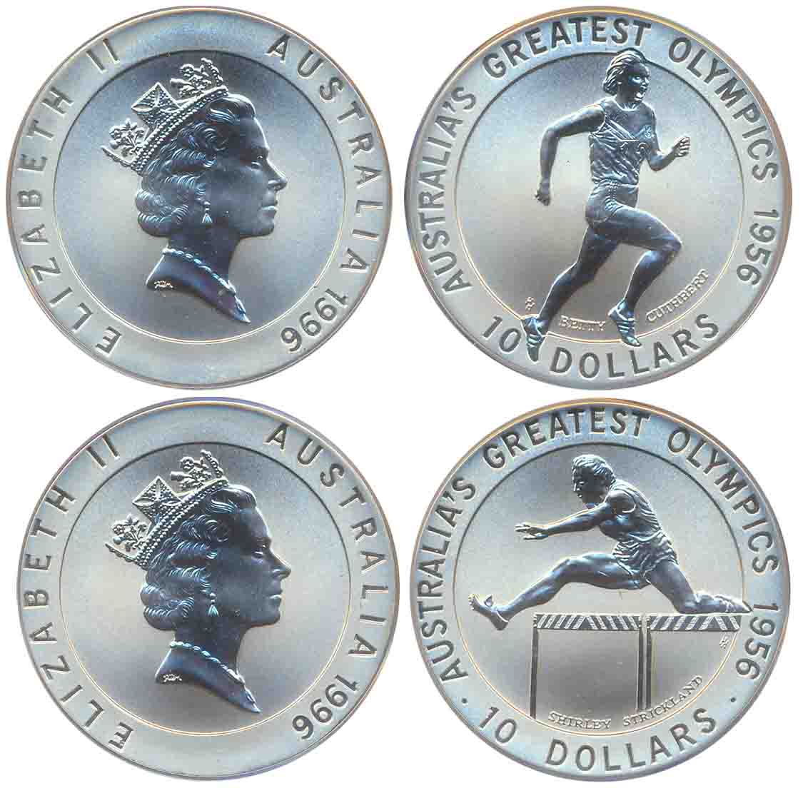 Australia, Uncirculated, Silver (2), 10 Dollars, 1996, “Australia’s Greatest Olympics- 195