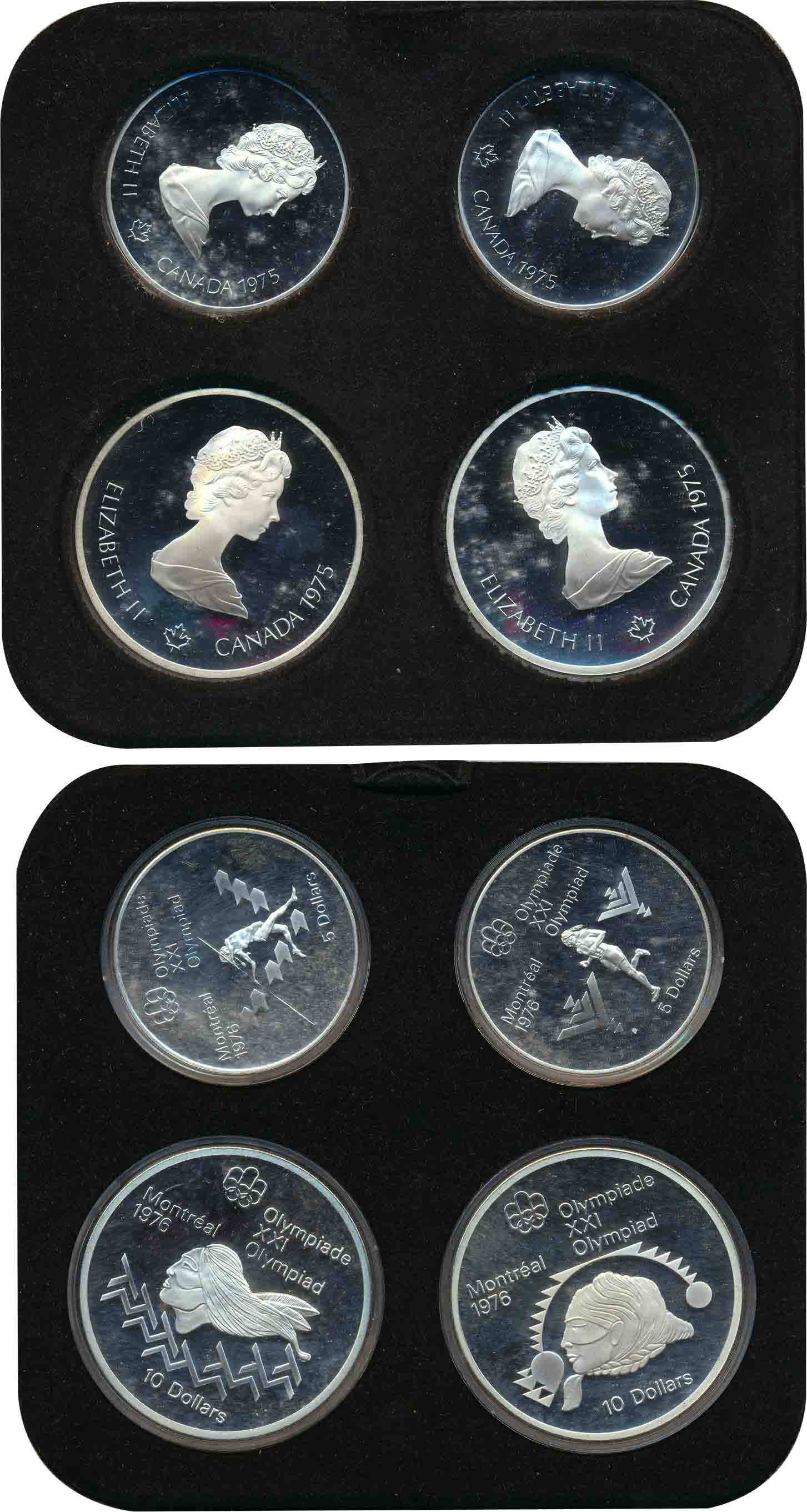Canada, Uncirculated, Silver (4), 10 Dollar (2), 5 Dollar (2), Set of 4 coins, 1976, “Mont
