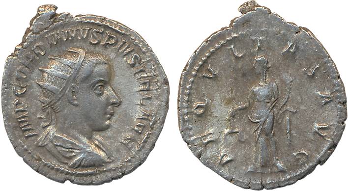 Ancient World, Gordian III, Silver Antoninianus, 3.94g, Obv: Radiate draped bust right, Re