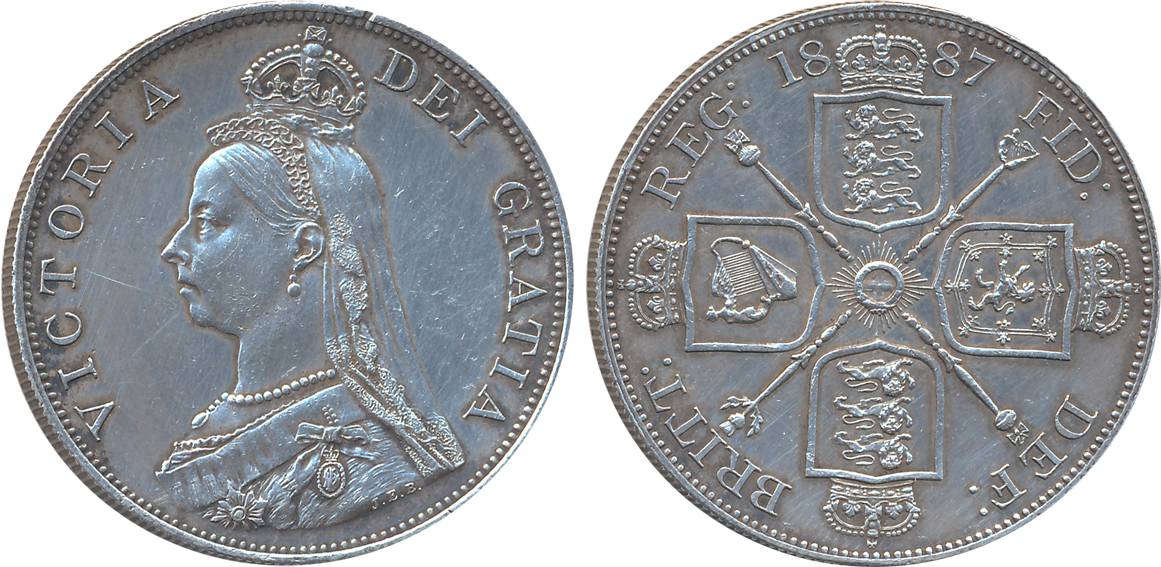 Great Britain, Victoria, Silver, Double Florin- 4 Shillings, 1887, Obv: Coroneted bust to 