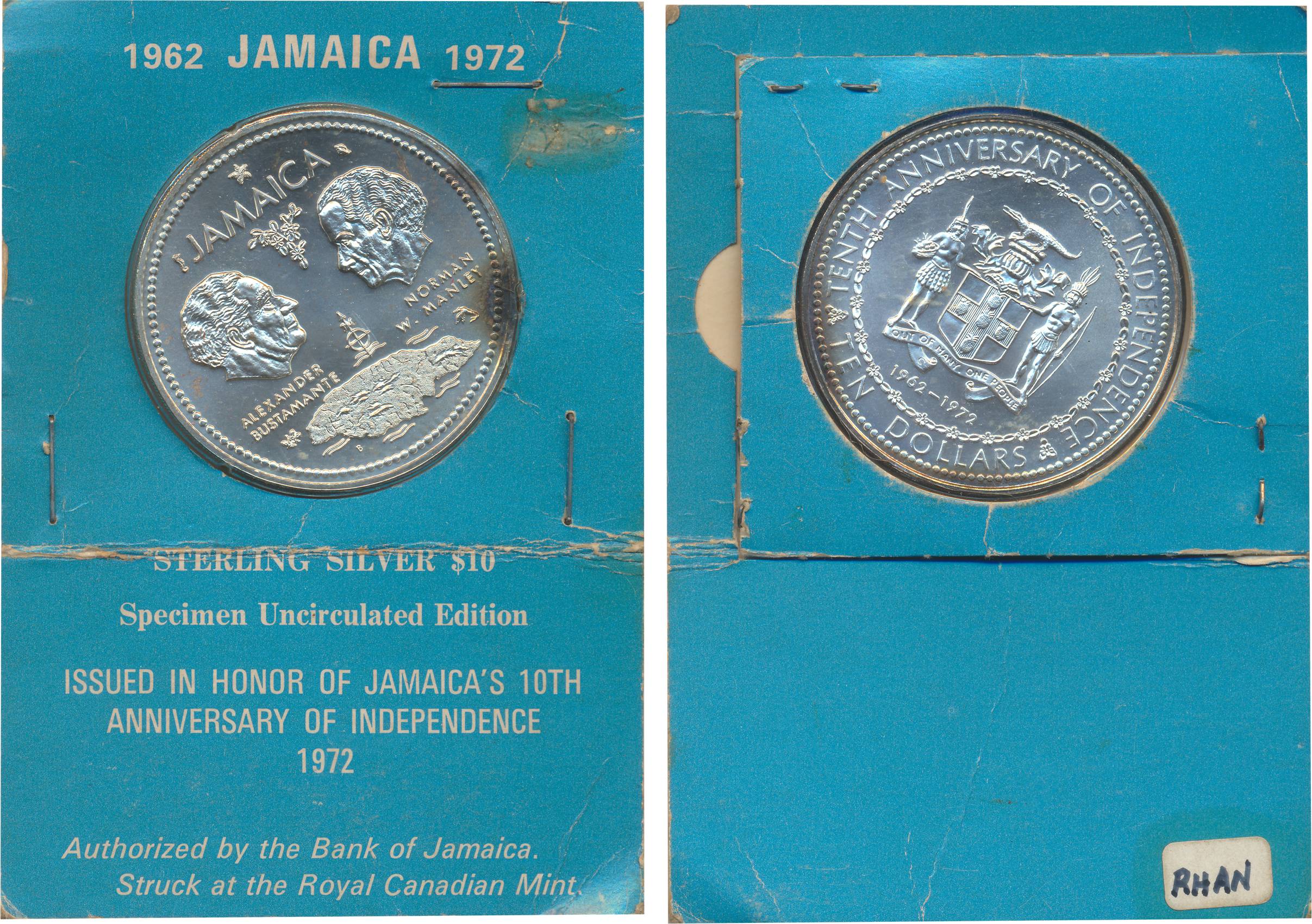 Jamaica, Elizabeth II, Proof, Silver 10 Dollar, 1972, “10th Anniversary of Independent”, O