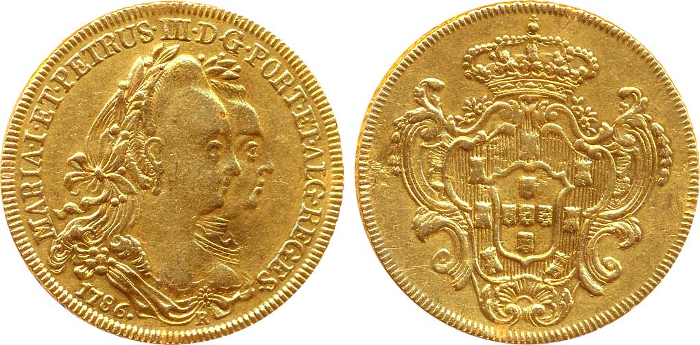 Portugal, Maria I & Pedro III, Gold, 4 Escudos- Khurjat, 14.02g, 1786, Lisbon Mint, Obv: C