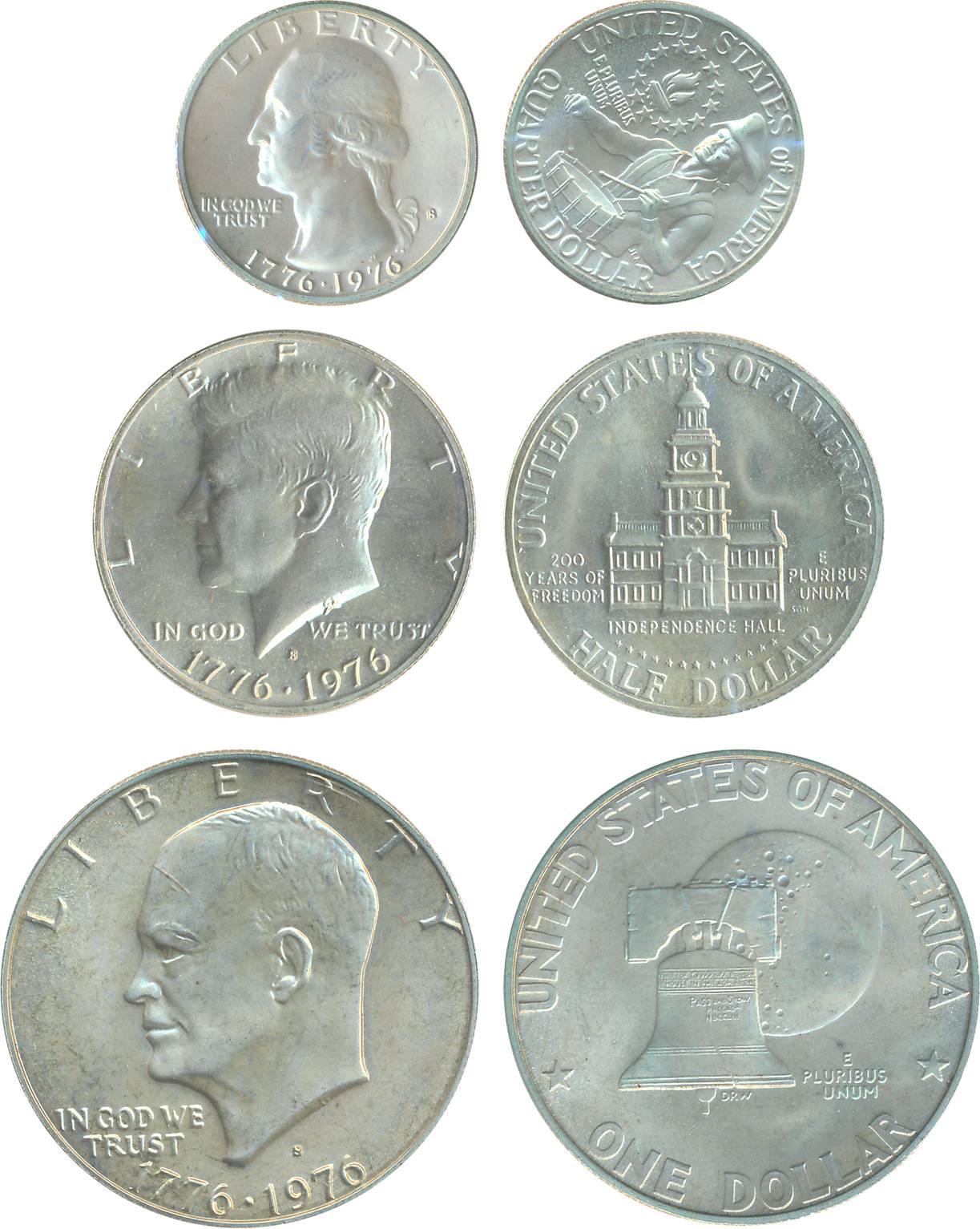 United State of America, Uncirculated, Coper Nickel, Set of 3 coins, 1 Dollar, 1/2 Dollar 