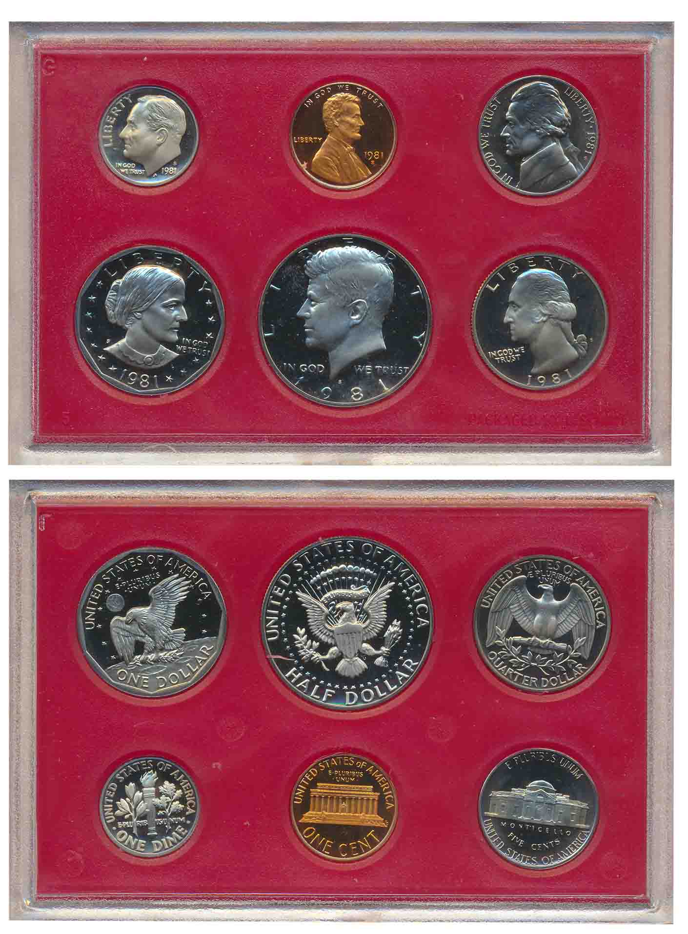 United State of America, Proof Set, 1981, set of 6 coins in original box of packing.