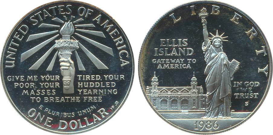 United State of America, Proof, Silver 1 Dollar, 1986, Liberty Dollar. In original box of 
