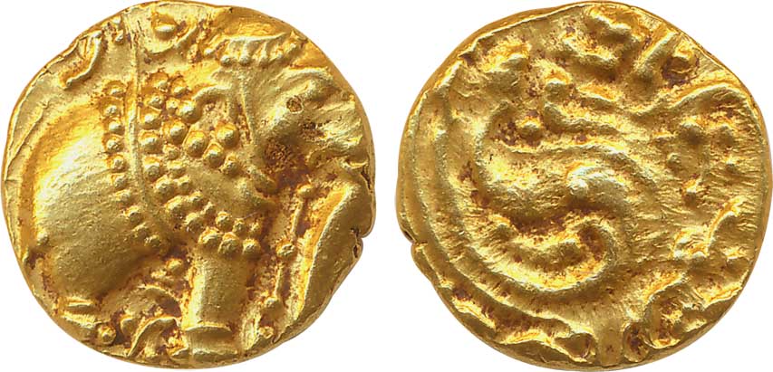 Western Gangas, Gold Gajapati Gadyana, 3.77g, Obv: Elephant standing right, Rev: Ornamenta