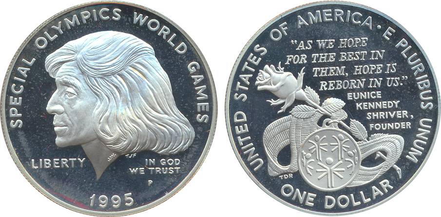 United State of America, Proof, Silver 1 Dollar, 1995, Special Olympic. In original box of