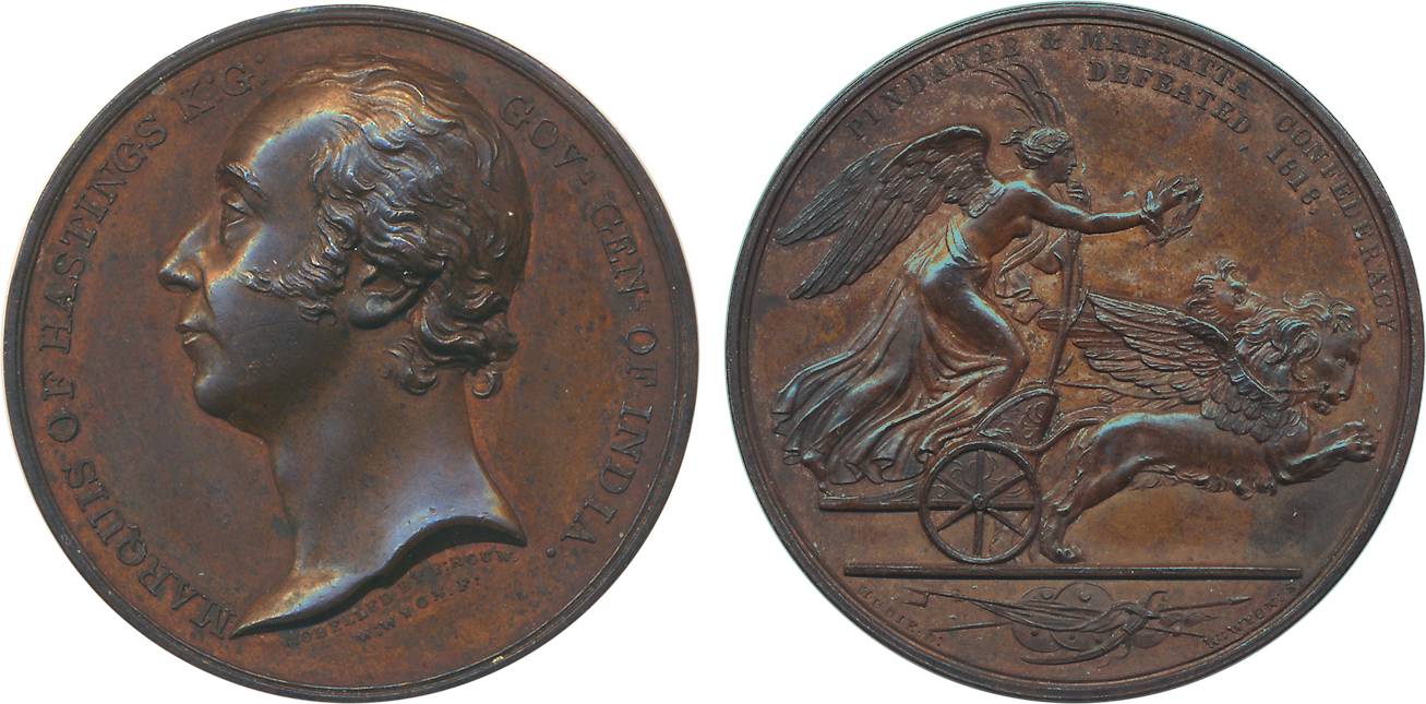 Lord Hastings, Viceroy Copper Medal, “Pindaree and Mahratta confederacy defeated 1818”, Ob