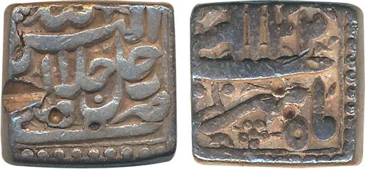 Akbar, Silver Square Rupee, 11.30g, “Jalalahu” type, Delhi Mint, Ilahi Month Mihir, Year 4