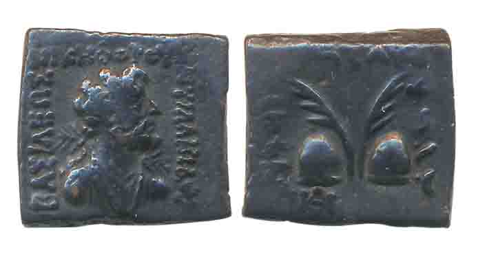 Indo – Greek, Antialcidas, Copper Drachm, 8.20g, Obv: Bust of Zeus facing to right, hurlin