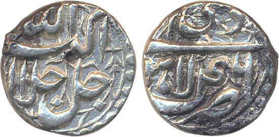 Akbar, Silver 1/2 Rupee, 5.66g, “Jalalahu” type, Lahore Mint, Ilahi Month Di, Year 46 (KM#