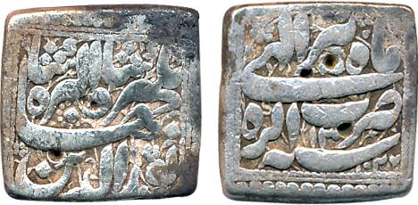 Jahangir, Silver Square Rupee, 11.18g, Agra Mint, AH 1027/ RY 13, Ilahi Month Tir (KM# 147