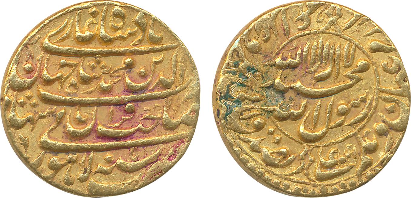 Shah Jahan, Gold Mohur, 10.94g, Lahore Mint, AH 1041/ RY X, Obv: Full name of the Emperor 