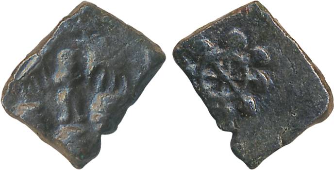 Pre-Satavahana, Vidarbha Region, Copper, 1.80g, “Gaj Lakshmi” type, Obv: Female Goddess st