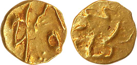 Muhammad Shah, Gold ½ Fanam, 0.19g, Ganjikot Mint. Very fine+, rare.