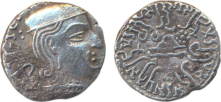 Western Kshatrapas, Rudrasena I s/o Rudrasimha I , Silver Drachm, 2.30g, Obv: Bust of king