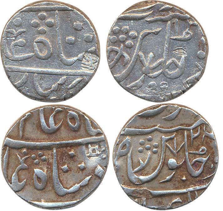 Chandore- Jafarabad, Silver Rupees (2), 10.94g, 11.19g, in the name of Shah Alam II, RY 2X