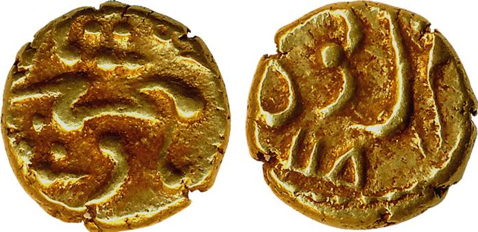 Gooty, Gold Pagoda, 2.76g, in the name of Muhammad Shah, AH 11(6)8. Extremely fine for typ