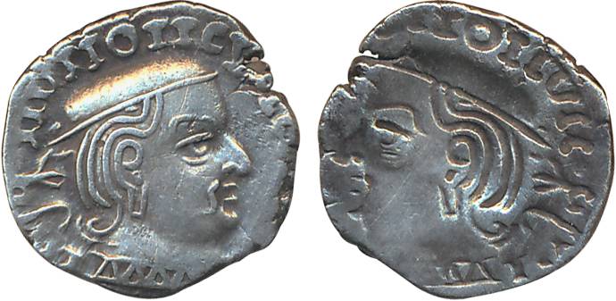 Western Kshatrapas, Rudra Sen II s/o Virdaman, Silver Dracham, 2.05g, Brockage- Lakhi of o