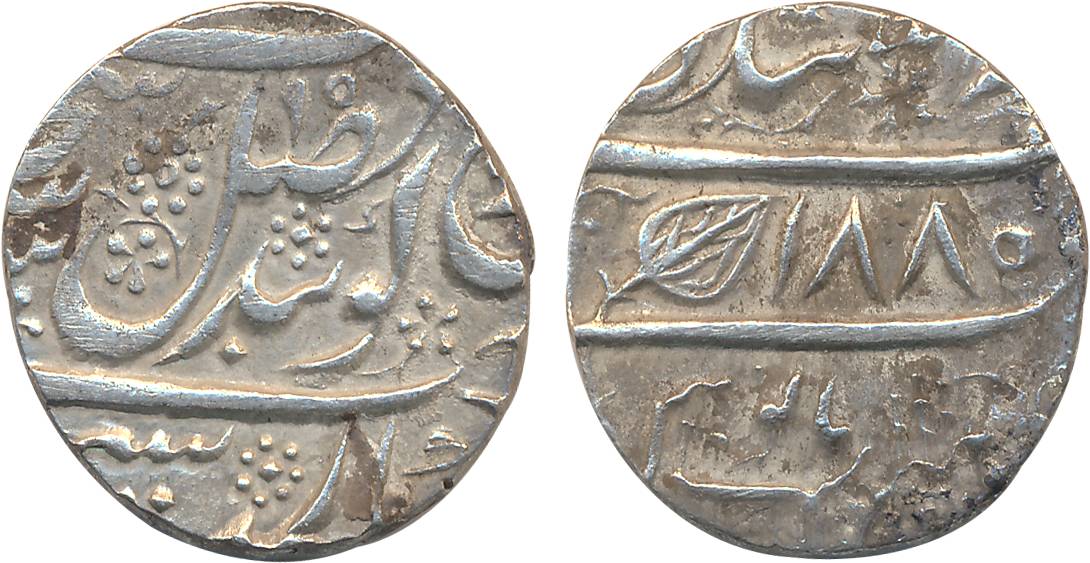 Silver Rupee, 10.95g, VS 1885 (Frozen), Dar-ul-Sultanat Lahore Mint (Herrli# 08.09.04). Ex