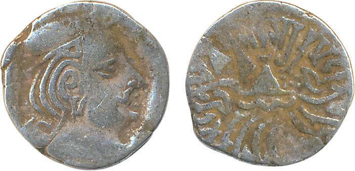 Western Kshatrapas, Visvasena as Mahakshatrapa s/o Bhartrdaman, Silver Drachm, 2.10g, Obv: